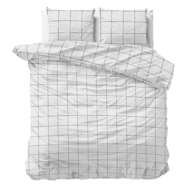Brushed Cotton - Rich Flannel Duvet Cover Set Deep Check | White | Single - 140cm (W) x 220cm (L) - The Bedding & Blankets Store
