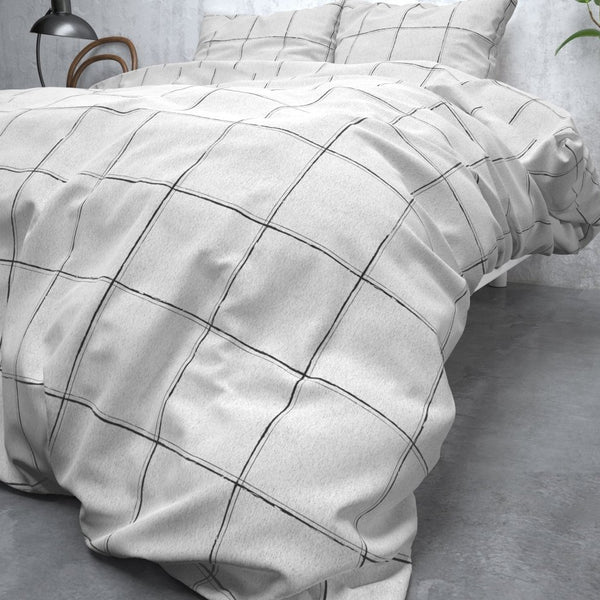 Brushed Cotton - Rich Flannel Duvet Cover Set Deep Check | White | Single - 140cm (W) x 220cm (L) - The Bedding & Blankets Store