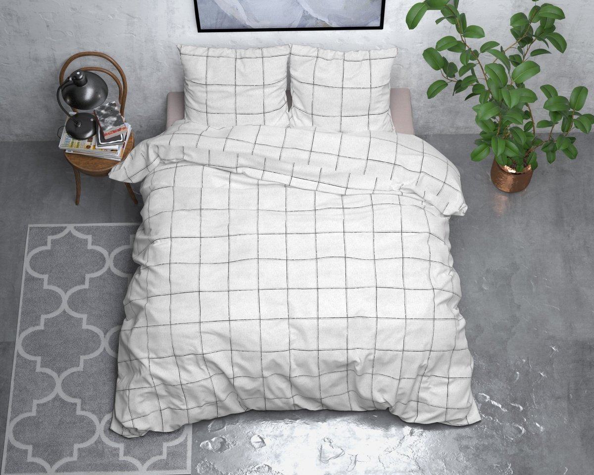 Brushed Cotton - Rich Flannel Duvet Cover Set Deep Check | White | Single - 140cm (W) x 220cm (L) - The Bedding & Blankets Store