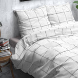 Brushed Cotton - Rich Flannel Duvet Cover Set Deep Check | White | Single - 140cm (W) x 220cm (L) - The Bedding & Blankets Store