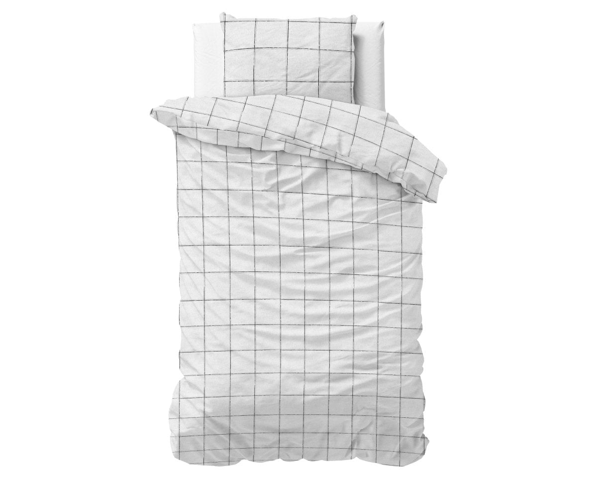 Brushed Cotton - Rich Flannel Duvet Cover Set Deep Check | White | Single - 140cm (W) x 220cm (L) - The Bedding & Blankets Store