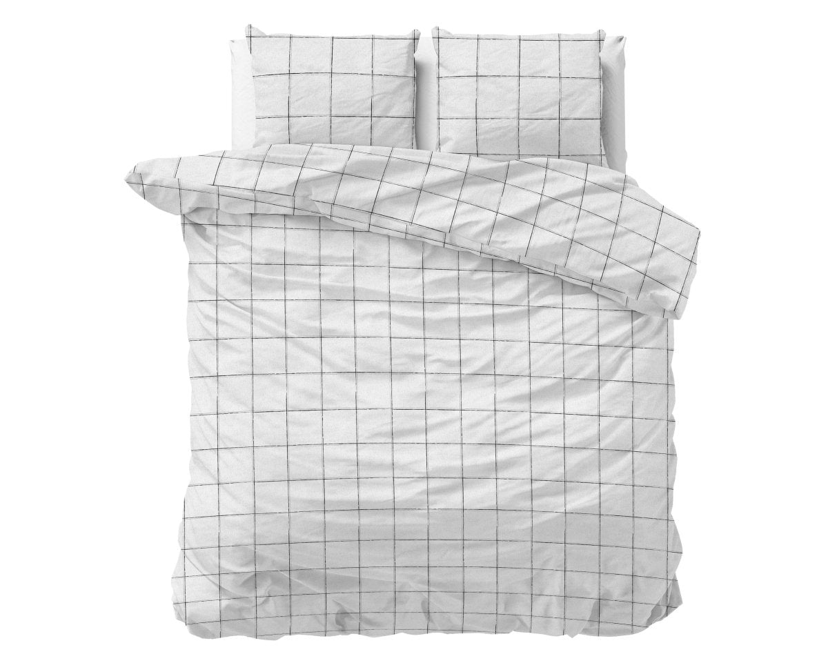 Brushed Cotton - Rich Flannel Duvet Cover Set Deep Check | White | Single - 140cm (W) x 220cm (L) - The Bedding & Blankets Store