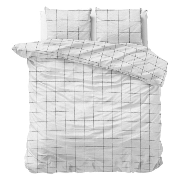 Brushed Cotton - Rich Flannel Duvet Cover Set Deep Check | White | Single - 140cm (W) x 220cm (L) - The Bedding & Blankets Store