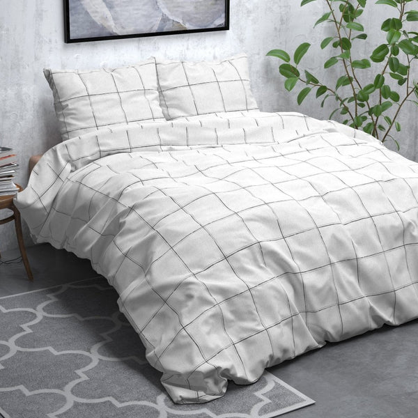 Brushed Cotton - Rich Flannel Duvet Cover Set Deep Check | White | Single - 140cm (W) x 220cm (L) - The Bedding & Blankets Store