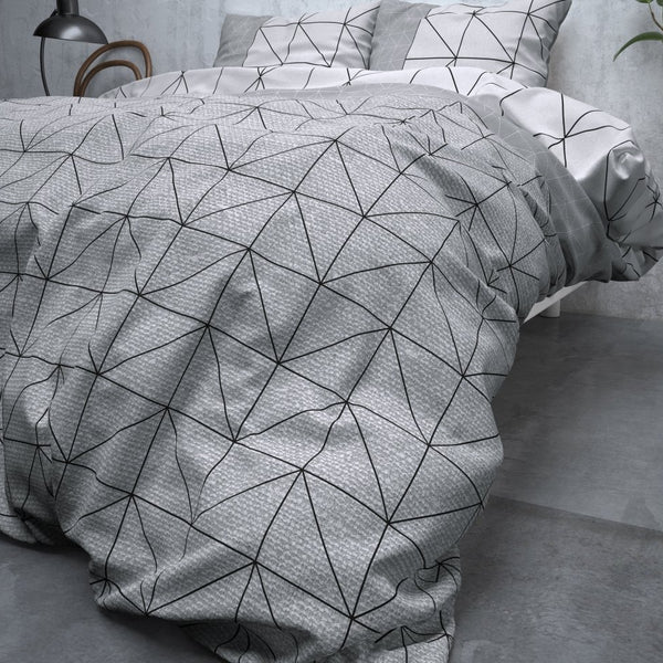 Brushed Cotton - Rich Flannel Duvet Cover Set Gino | Grey | Single - 140cm (W) x 220cm (L) - The Bedding & Blankets Store