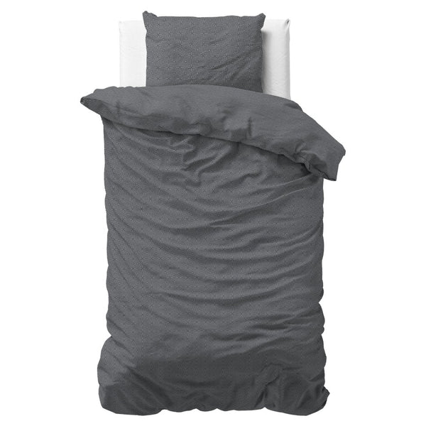 Brushed Cotton - Rich Flannel Duvet Cover Set Jason | Anthracite | Single - 140cm (W) x 220cm (L) - The Bedding & Blankets Store