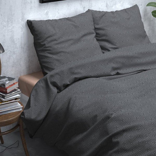 Brushed Cotton - Rich Flannel Duvet Cover Set Jason | Anthracite | Single - 140cm (W) x 220cm (L) - The Bedding & Blankets Store