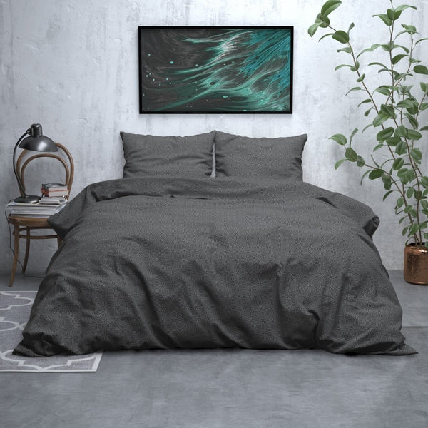 Brushed Cotton - Rich Flannel Duvet Cover Set Jason | Anthracite | Single - 140cm (W) x 220cm (L) - The Bedding & Blankets Store