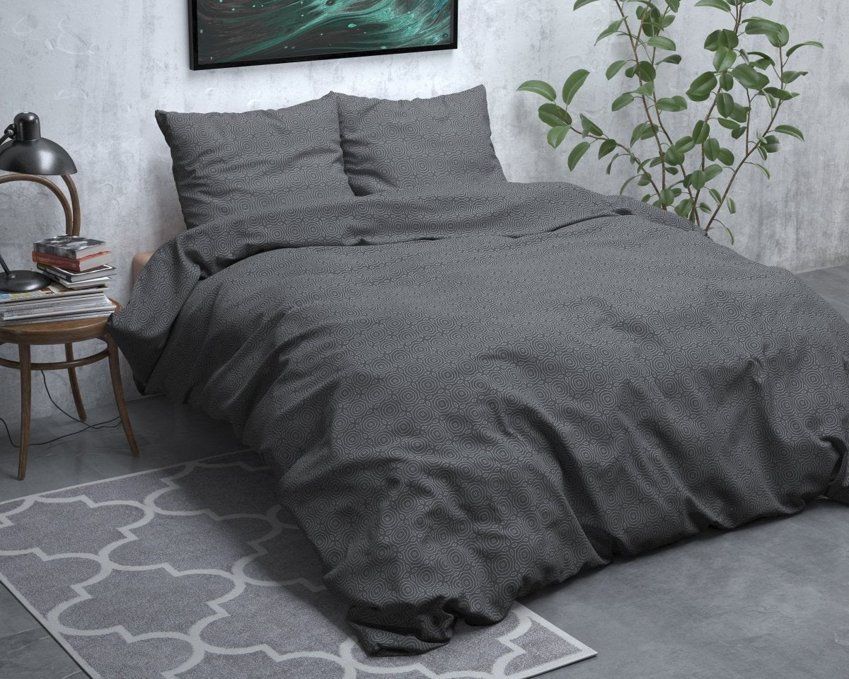 Brushed Cotton - Rich Flannel Duvet Cover Set Jason | Anthracite | Single - 140cm (W) x 220cm (L) - The Bedding & Blankets Store