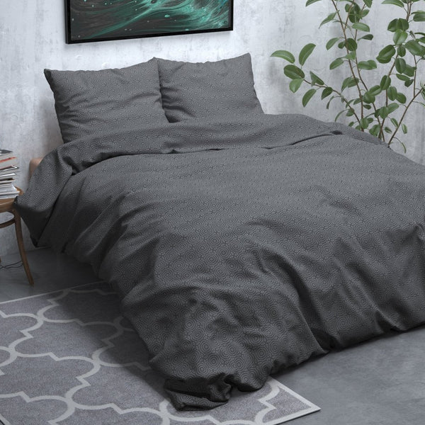 Brushed Cotton - Rich Flannel Duvet Cover Set Jason | Anthracite | Single - 140cm (W) x 220cm (L) - The Bedding & Blankets Store