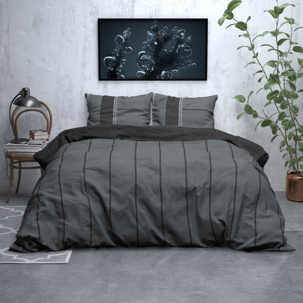 Brushed Cotton - Rich Flannel Duvet Cover Set Kees | Anthracite | Single - 140cm (W) x 220cm (L) - The Bedding & Blankets Store