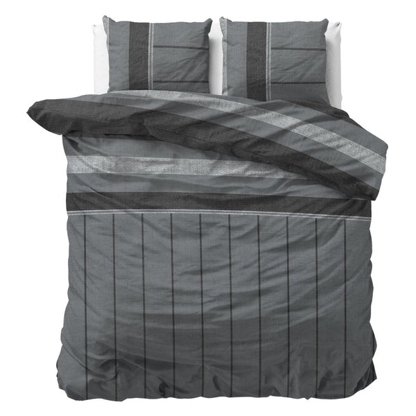 Brushed Cotton - Rich Flannel Duvet Cover Set Kees | Anthracite | Single - 140cm (W) x 220cm (L) - The Bedding & Blankets Store