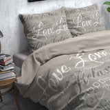 Brushed Cotton - Rich Flannel Duvet Cover Set Love and Relax | Taupe | Double - 200cm (W) x 220cm (L) - The Bedding & Blankets Store
