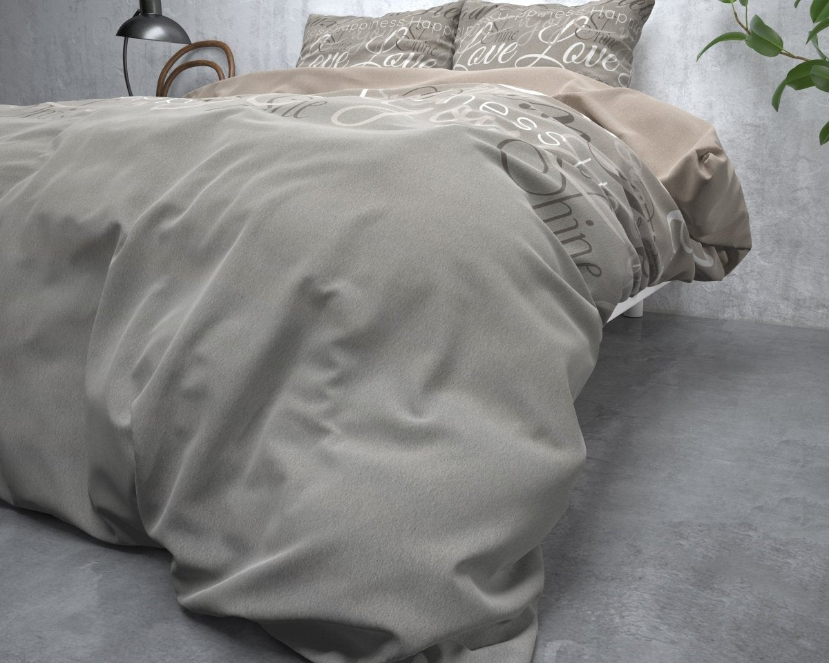 Brushed Cotton - Rich Flannel Duvet Cover Set Love and Relax | Taupe | Double - 200cm (W) x 220cm (L) - The Bedding & Blankets Store