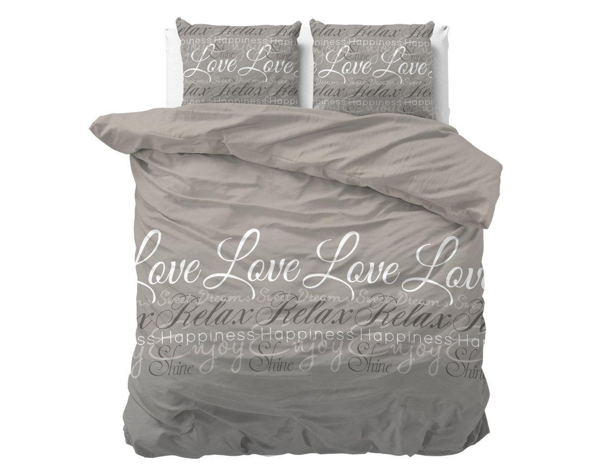 Brushed Cotton - Rich Flannel Duvet Cover Set Love and Relax | Taupe | Double - 200cm (W) x 220cm (L) - The Bedding & Blankets Store