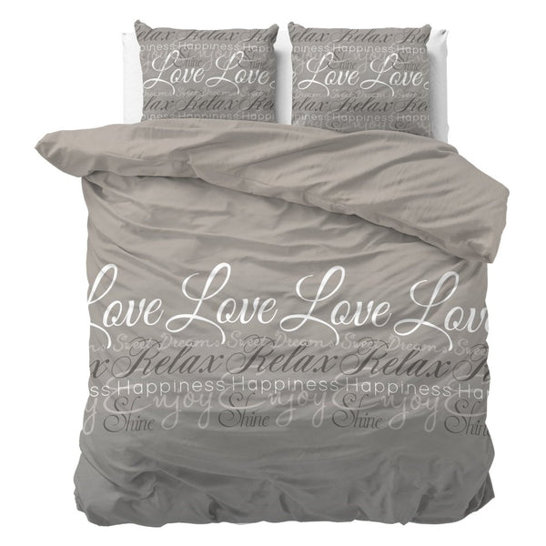 Brushed Cotton - Rich Flannel Duvet Cover Set Love and Relax | Taupe | Double - 200cm (W) x 220cm (L) - The Bedding & Blankets Store