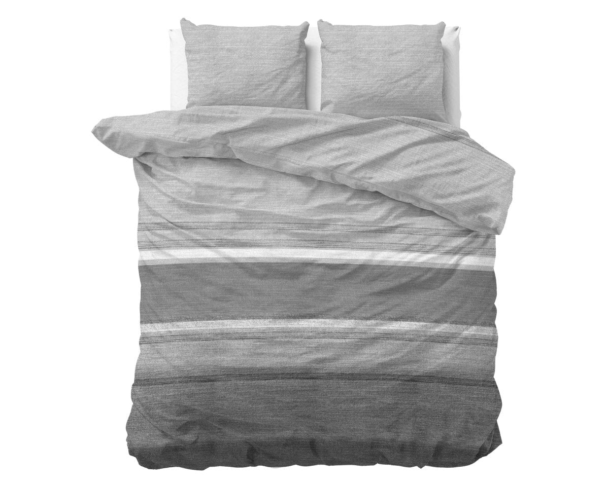 Brushed Cotton - Rich Flannel Duvet Cover Set Stone Stripe | Grey | Single - 140cm (W) x 220cm (L) - The Bedding & Blankets Store