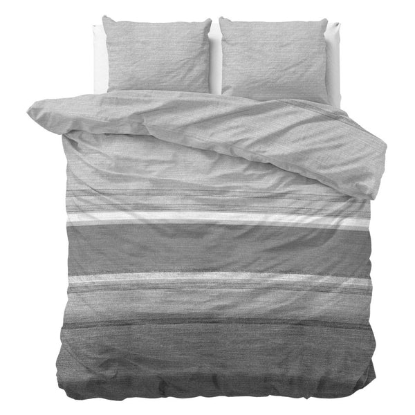 Brushed Cotton - Rich Flannel Duvet Cover Set Stone Stripe | Grey | Single - 140cm (W) x 220cm (L) - The Bedding & Blankets Store
