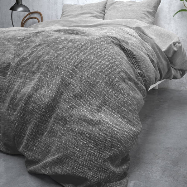 Brushed Cotton - Rich Flannel Duvet Cover Set Stone Stripe | Grey | Single - 140cm (W) x 220cm (L) - The Bedding & Blankets Store
