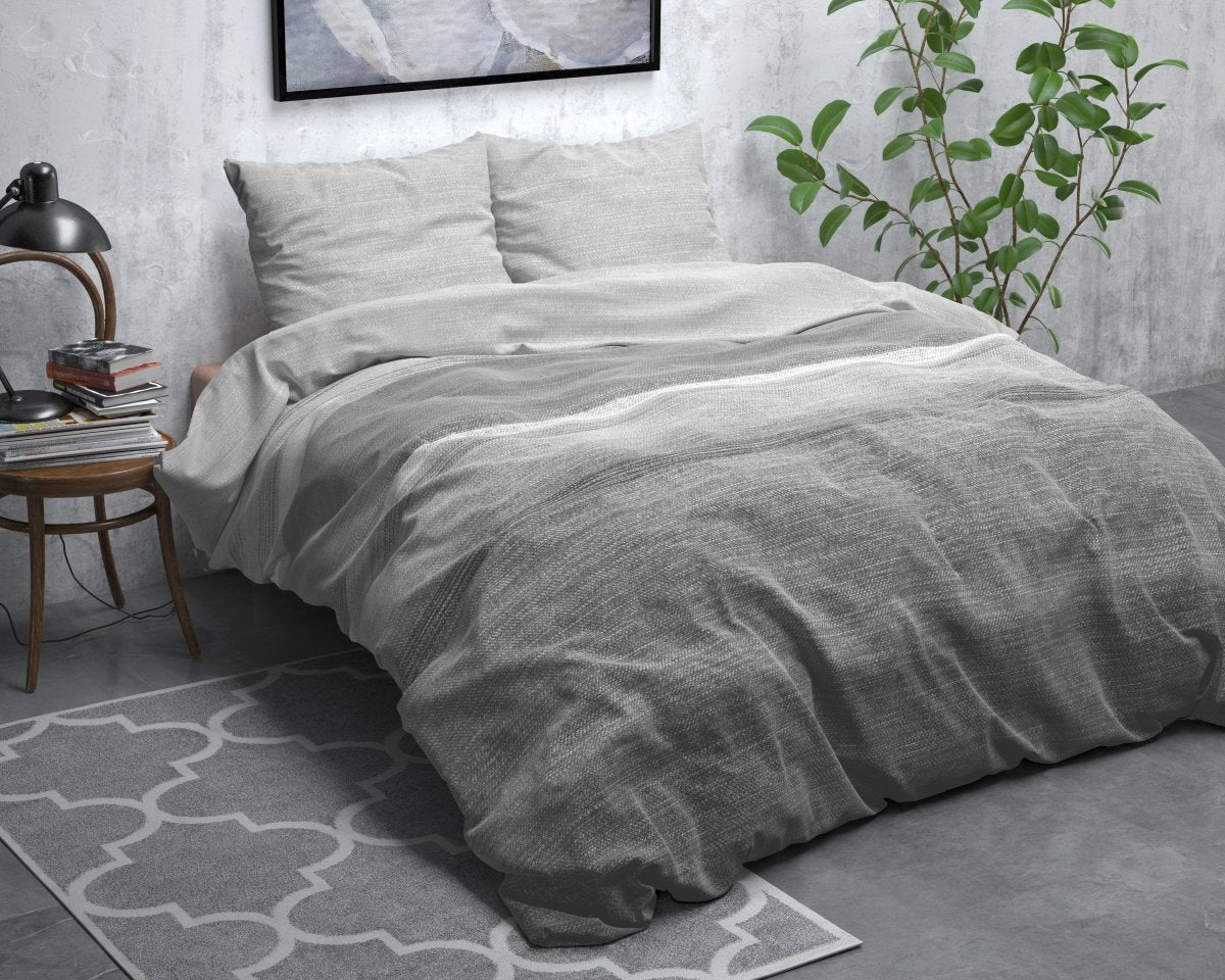 Brushed Cotton - Rich Flannel Duvet Cover Set Stone Stripe | Grey | Single - 140cm (W) x 220cm (L) - The Bedding & Blankets Store
