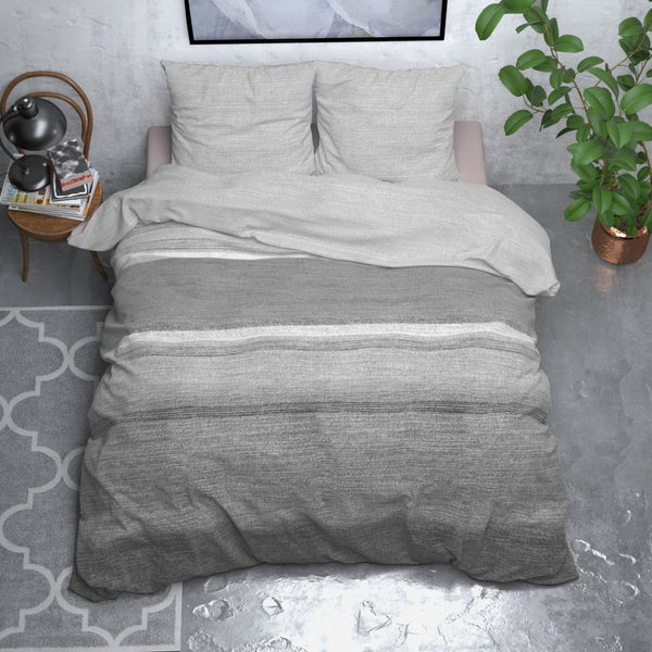 Brushed Cotton - Rich Flannel Duvet Cover Set Stone Stripe | Grey | Single - 140cm (W) x 220cm (L) - The Bedding & Blankets Store