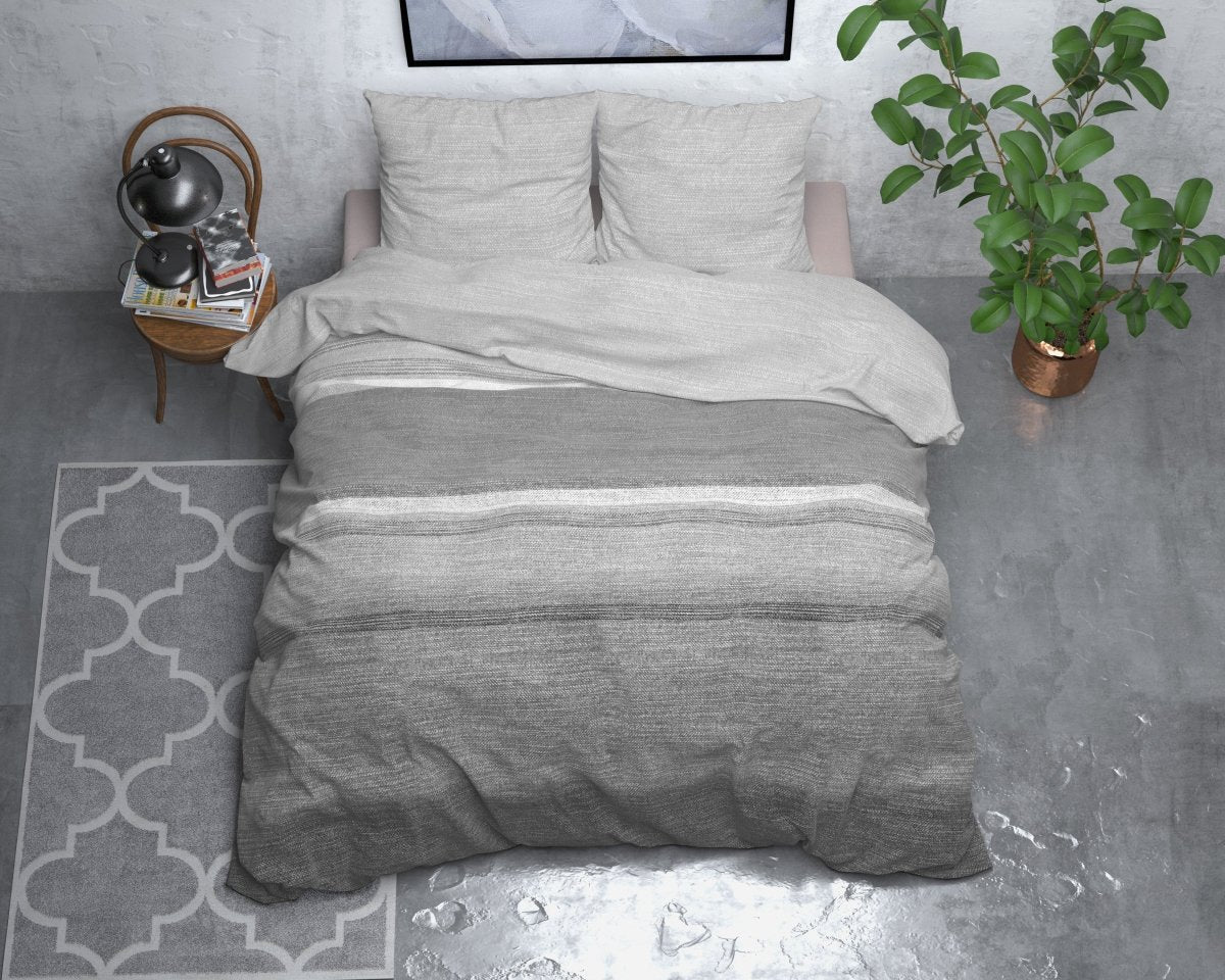 Brushed Cotton - Rich Flannel Duvet Cover Set Stone Stripe | Grey | Single - 140cm (W) x 220cm (L) - The Bedding & Blankets Store