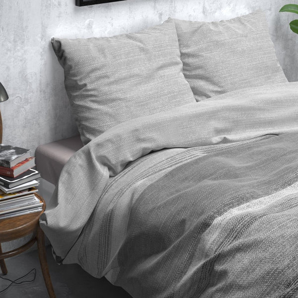 Brushed Cotton - Rich Flannel Duvet Cover Set Stone Stripe | Grey | Single - 140cm (W) x 220cm (L) - The Bedding & Blankets Store