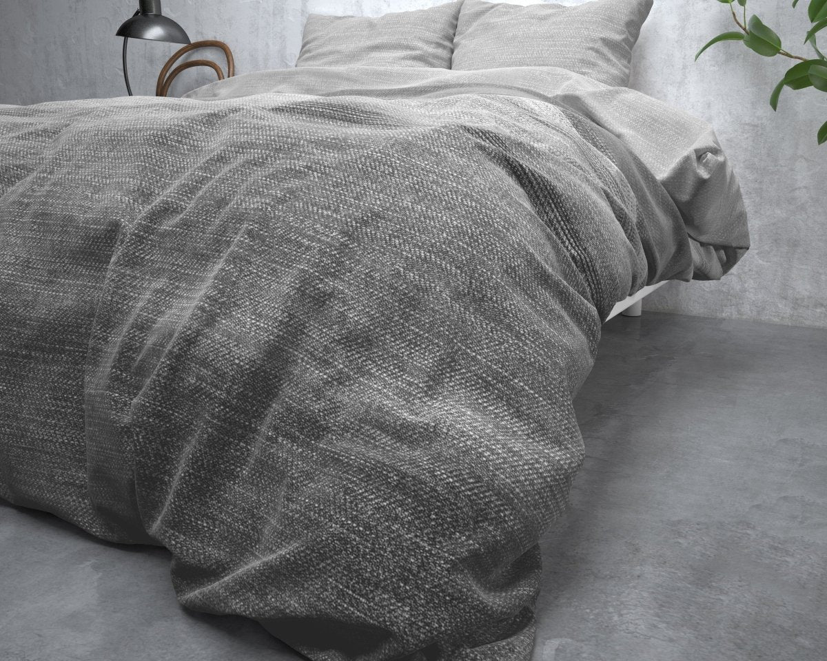 Brushed Cotton - Rich Flannel Duvet Cover Set Stone Stripe | Grey | Single - 140cm (W) x 220cm (L) - The Bedding & Blankets Store