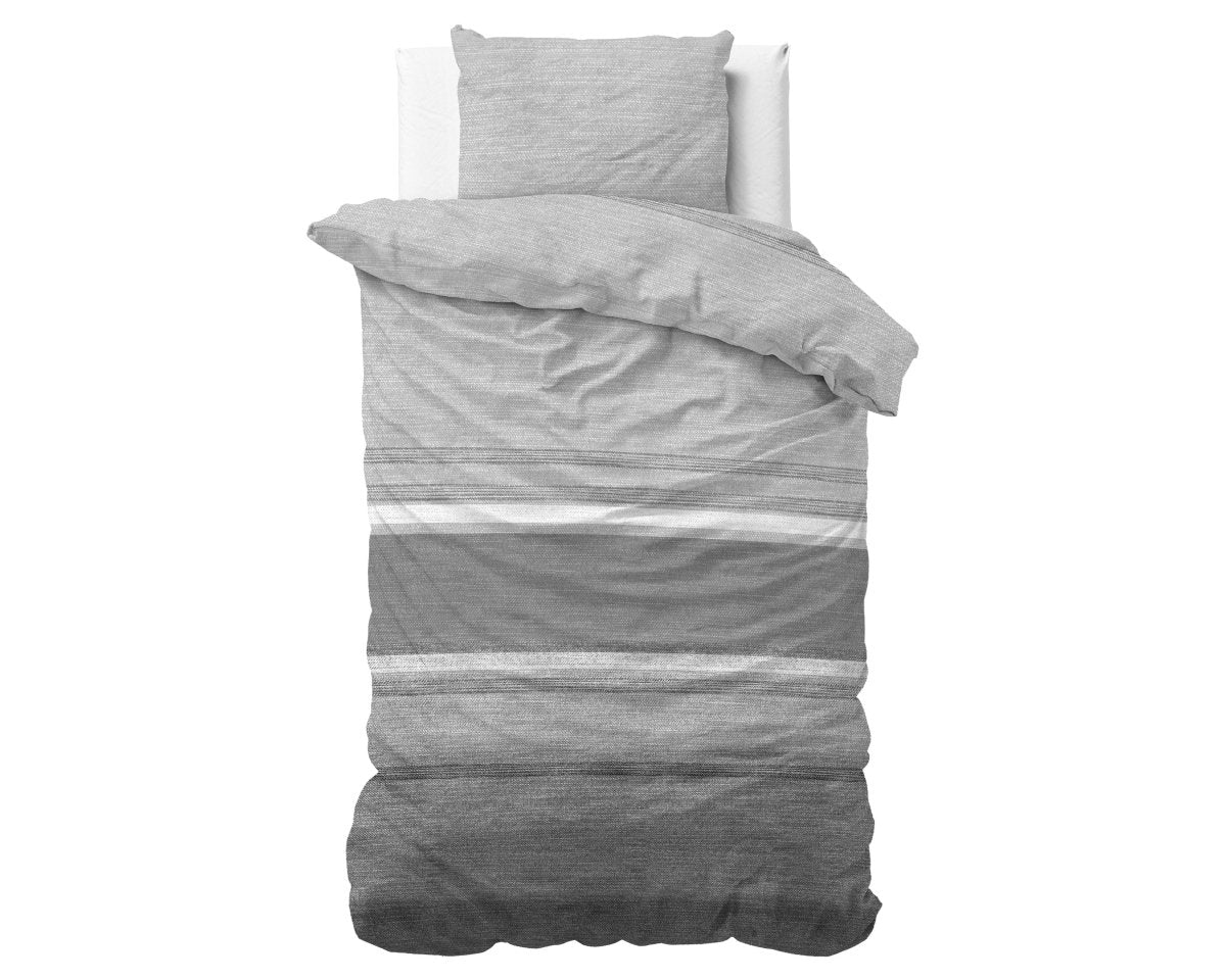 Brushed Cotton - Rich Flannel Duvet Cover Set Stone Stripe | Grey | Single - 140cm (W) x 220cm (L) - The Bedding & Blankets Store