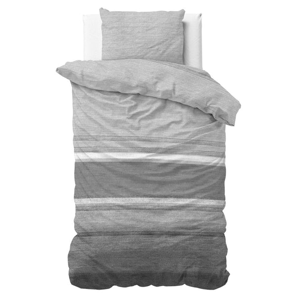 Brushed Cotton - Rich Flannel Duvet Cover Set Stone Stripe | Grey | Single - 140cm (W) x 220cm (L) - The Bedding & Blankets Store
