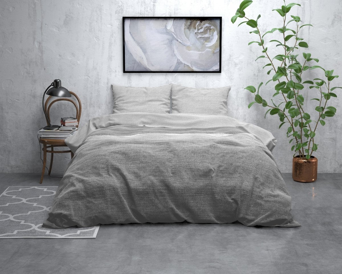 Brushed Cotton - Rich Flannel Duvet Cover Set Stone Stripe | Grey | Single - 140cm (W) x 220cm (L) - The Bedding & Blankets Store