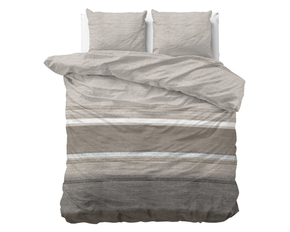 Brushed Cotton - Rich Flannel Duvet Cover Set Stone Stripe | Taupe | Double - 200cm (W) x 220cm (L) - The Bedding & Blankets Store