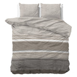 Brushed Cotton - Rich Flannel Duvet Cover Set Stone Stripe | Taupe | Double - 200cm (W) x 220cm (L) - The Bedding & Blankets Store