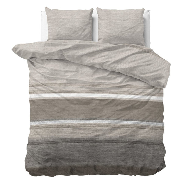 Brushed Cotton - Rich Flannel Duvet Cover Set Stone Stripe | Taupe | Double - 200cm (W) x 220cm (L) - The Bedding & Blankets Store