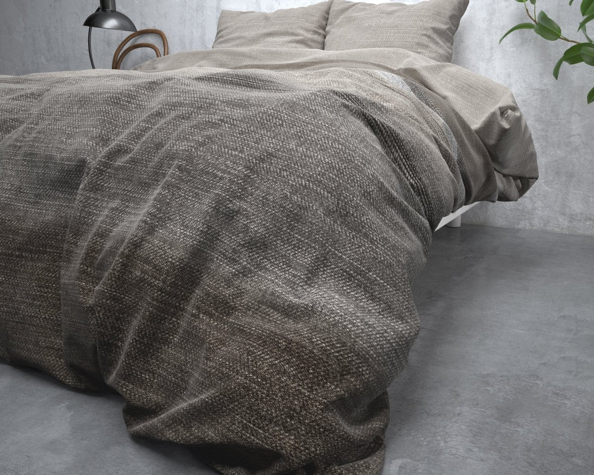 Brushed Cotton - Rich Flannel Duvet Cover Set Stone Stripe | Taupe | Double - 200cm (W) x 220cm (L) - The Bedding & Blankets Store