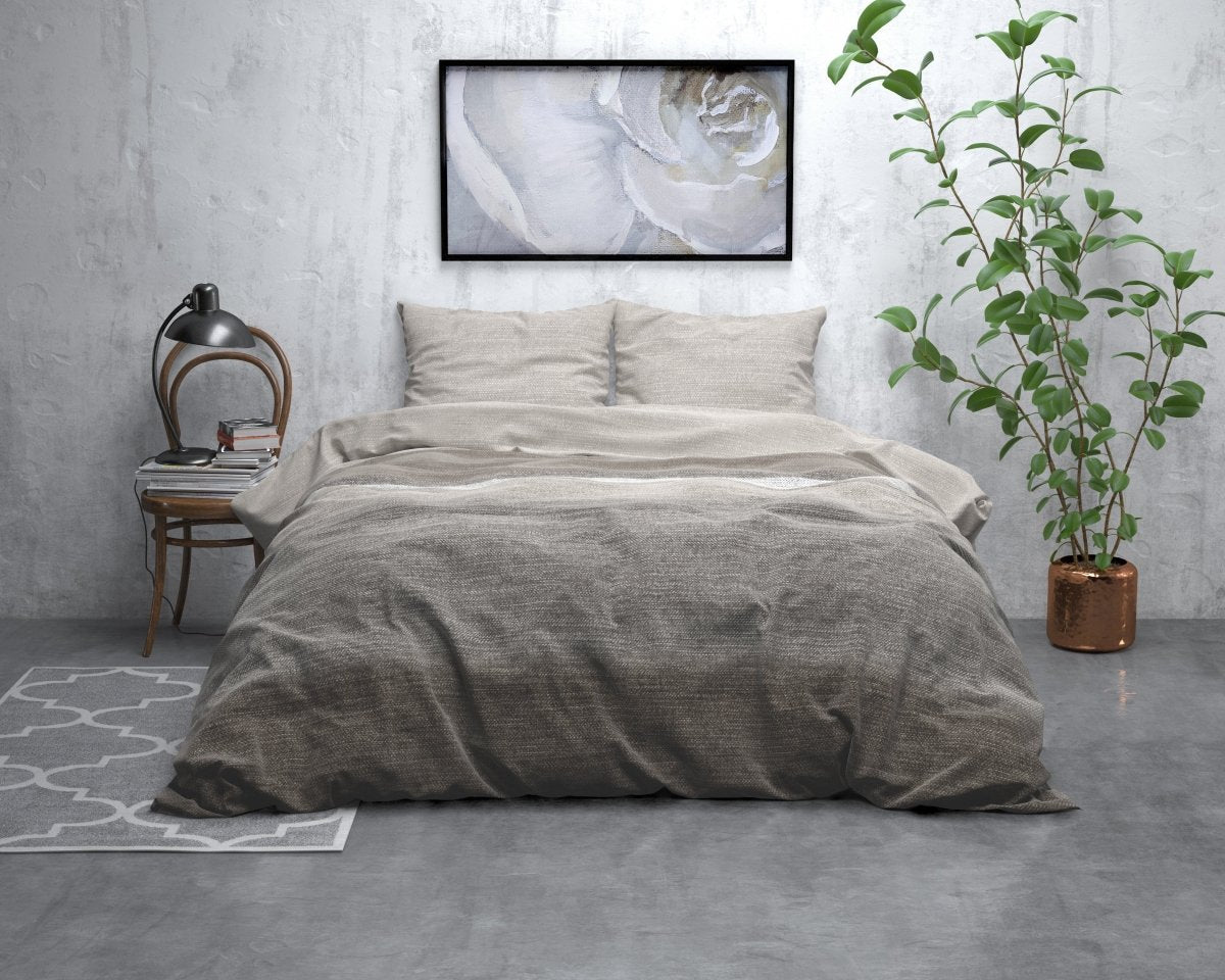 Brushed Cotton - Rich Flannel Duvet Cover Set Stone Stripe | Taupe | Double - 200cm (W) x 220cm (L) - The Bedding & Blankets Store