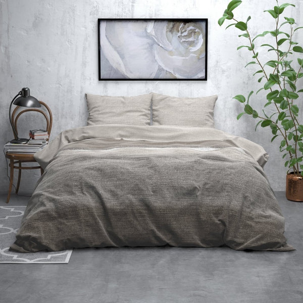 Brushed Cotton - Rich Flannel Duvet Cover Set Stone Stripe | Taupe | Double - 200cm (W) x 220cm (L) - The Bedding & Blankets Store