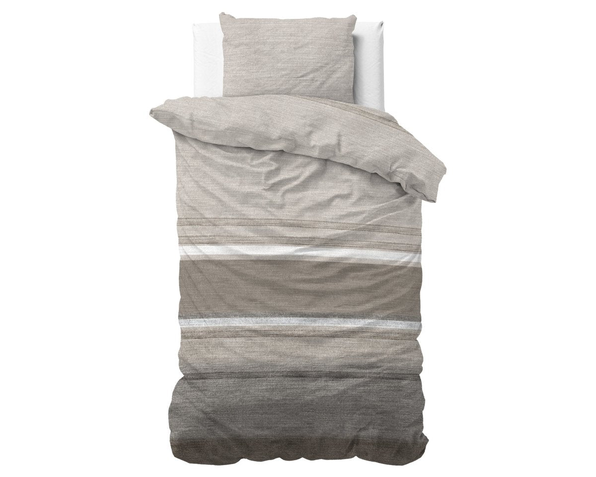 Brushed Cotton - Rich Flannel Duvet Cover Set Stone Stripe | Taupe | Single - 140cm (W) x 220cm (L) - The Bedding & Blankets Store