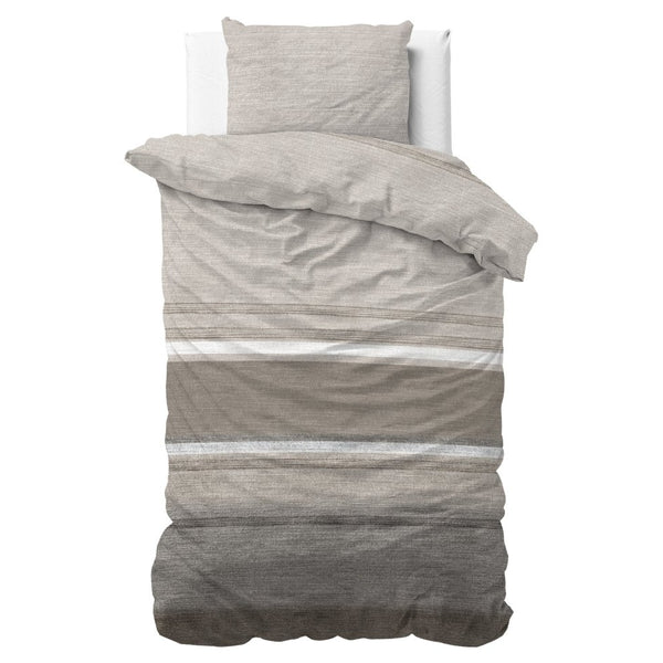 Brushed Cotton - Rich Flannel Duvet Cover Set Stone Stripe | Taupe | Single - 140cm (W) x 220cm (L) - The Bedding & Blankets Store