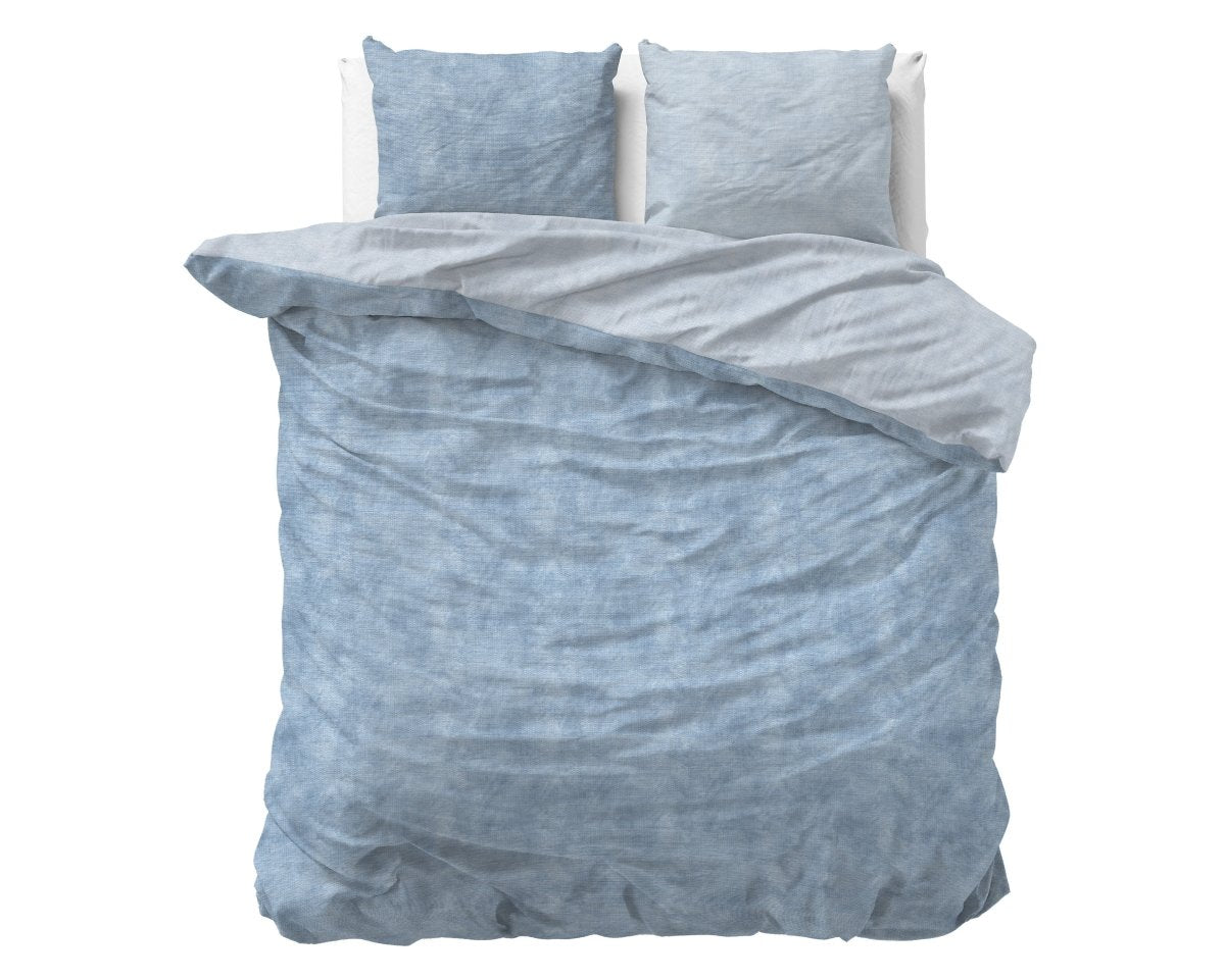 Brushed Cotton - Rich Flannel Duvet Cover Set Washed | Blue | Double - 200cm (W) x 220cm (L) - The Bedding & Blankets Store