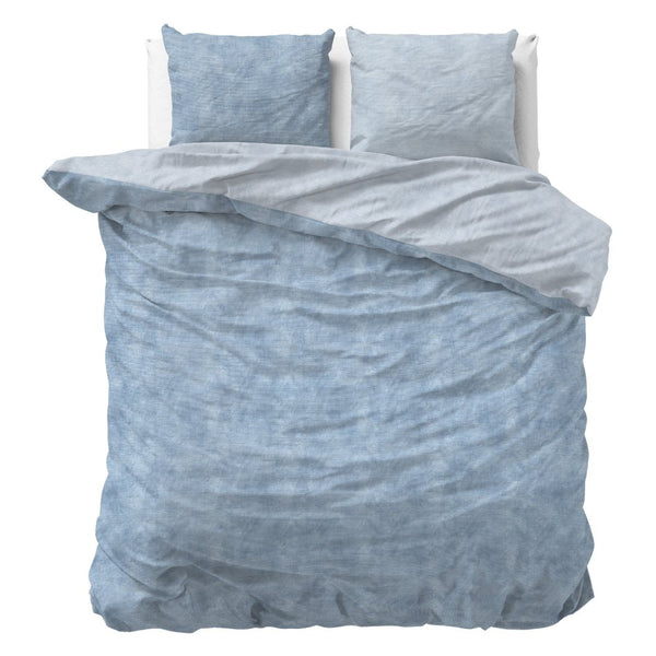 Brushed Cotton - Rich Flannel Duvet Cover Set Washed | Blue | Double - 200cm (W) x 220cm (L) - The Bedding & Blankets Store