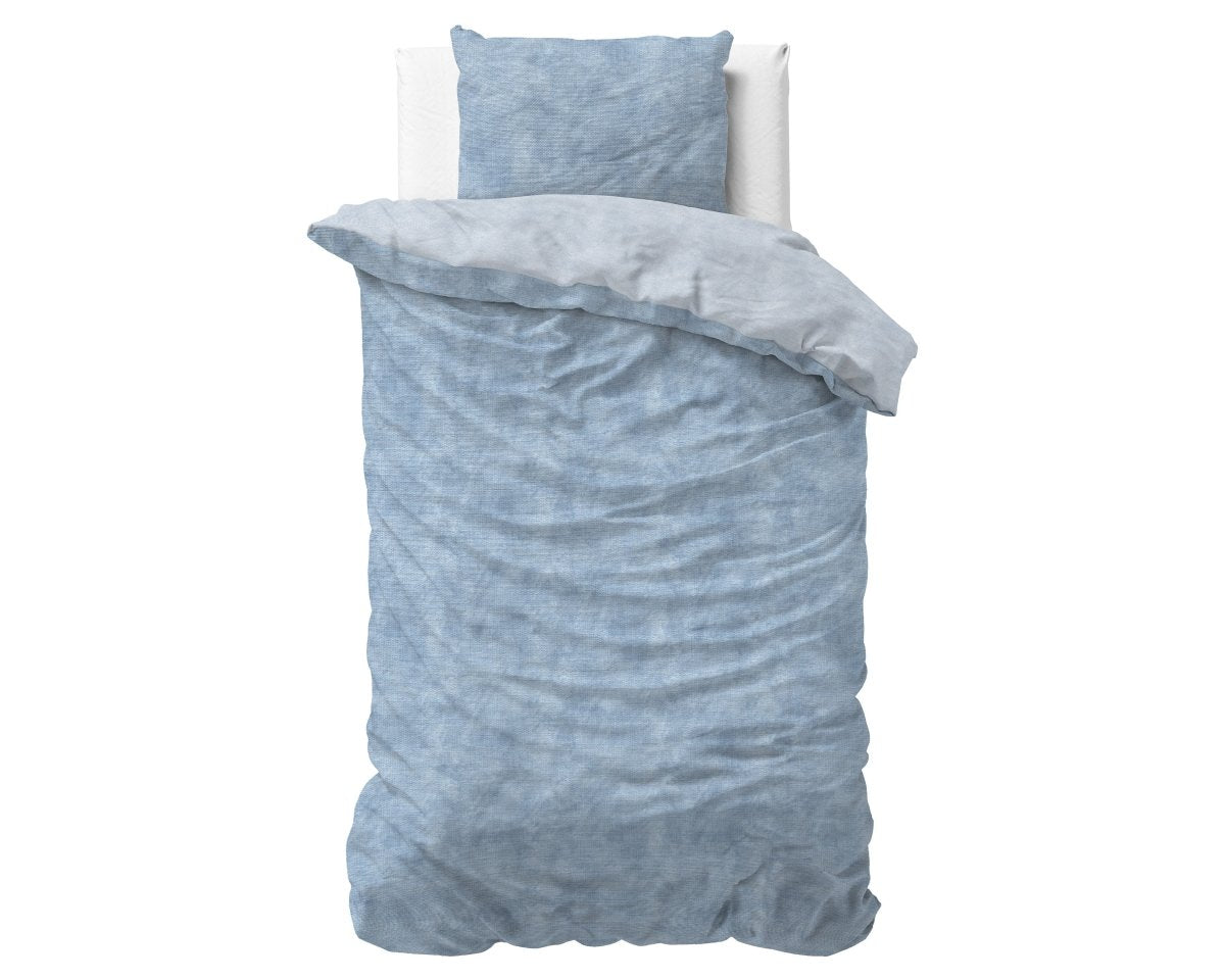 Brushed Cotton - Rich Flannel Duvet Cover Set Washed | Blue | Single - 140cm (W) x 220cm (L) - The Bedding & Blankets Store
