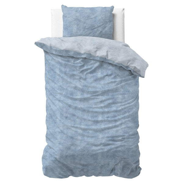 Brushed Cotton - Rich Flannel Duvet Cover Set Washed | Blue | Single - 140cm (W) x 220cm (L) - The Bedding & Blankets Store