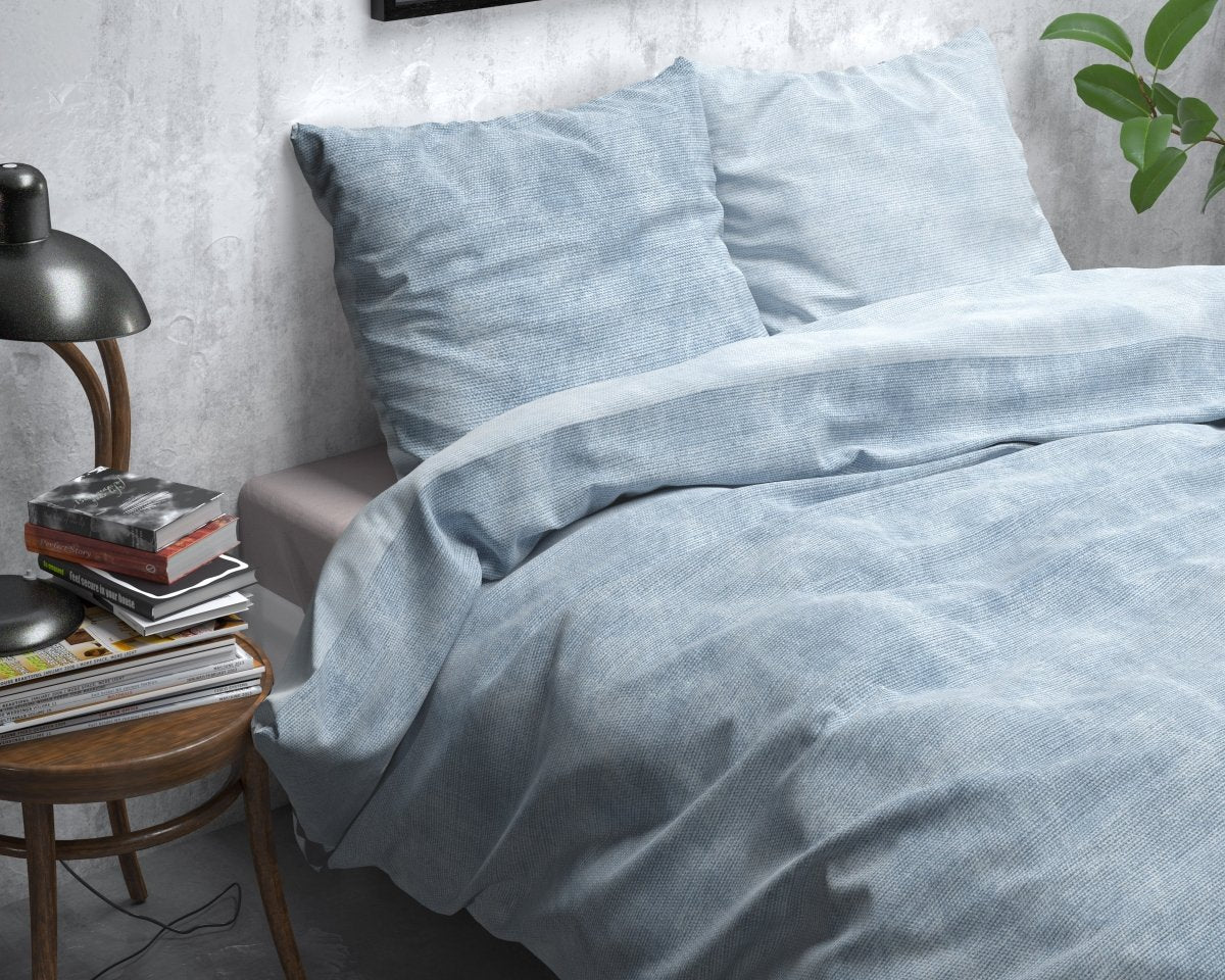 Brushed Cotton - Rich Flannel Duvet Cover Set Washed | Blue | Single - 140cm (W) x 220cm (L) - The Bedding & Blankets Store