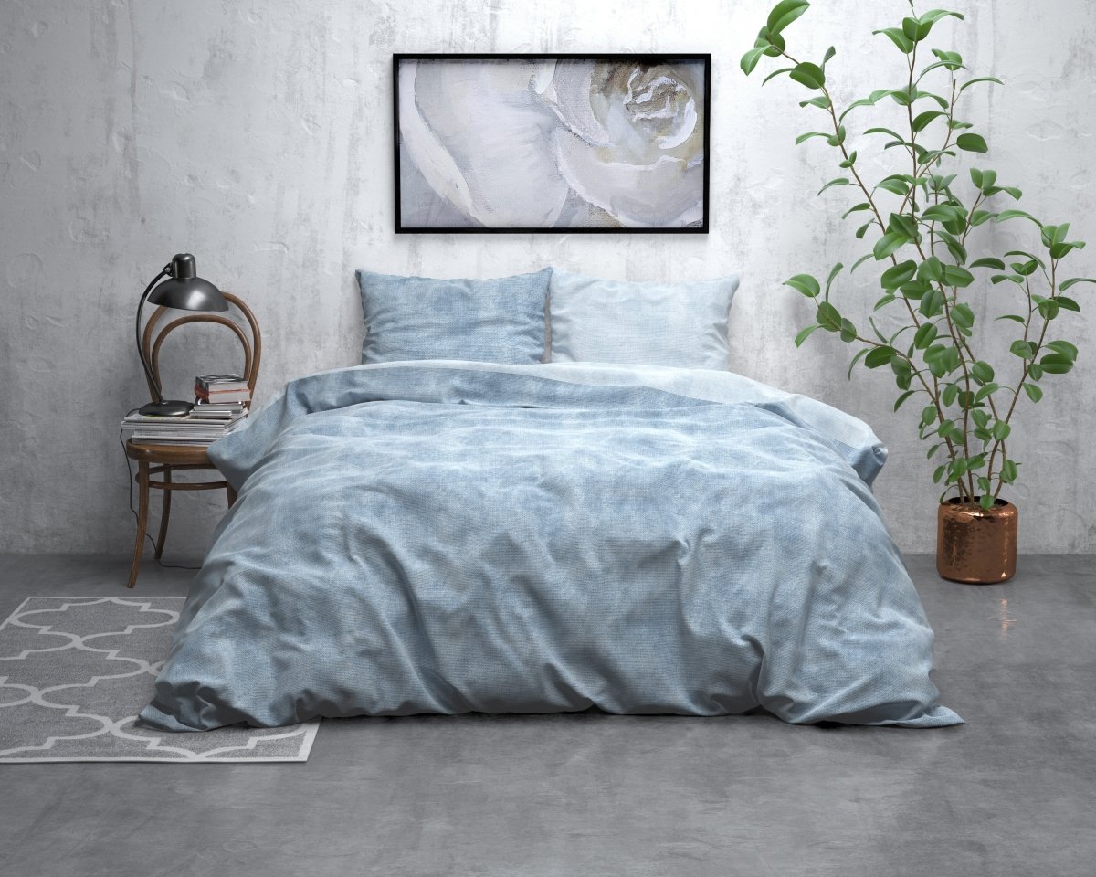 Brushed Cotton - Rich Flannel Duvet Cover Set Washed | Blue | Single - 140cm (W) x 220cm (L) - The Bedding & Blankets Store