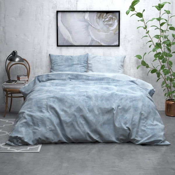 Brushed Cotton - Rich Flannel Duvet Cover Set Washed | Blue | Single - 140cm (W) x 220cm (L) - The Bedding & Blankets Store