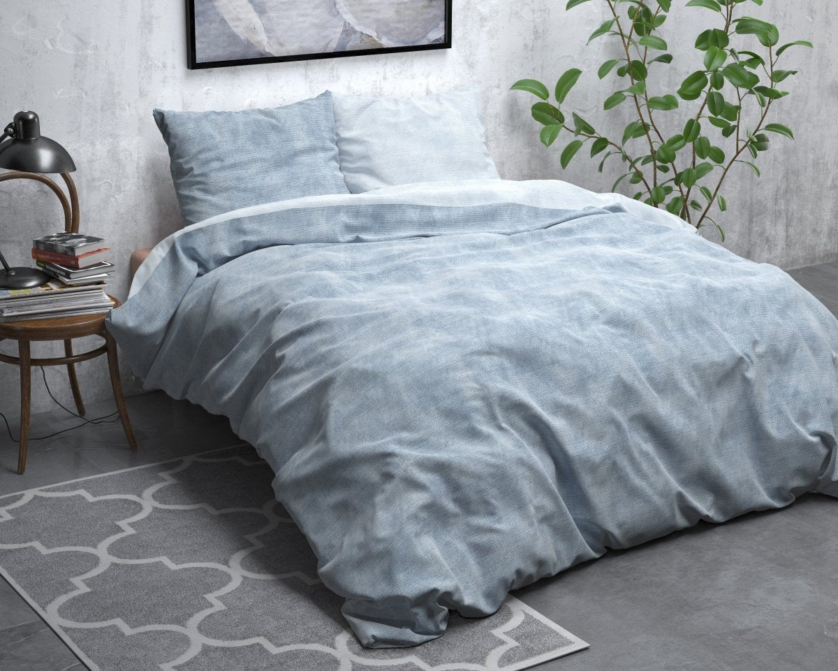 Brushed Cotton - Rich Flannel Duvet Cover Set Washed | Blue | Single - 140cm (W) x 220cm (L) - The Bedding & Blankets Store