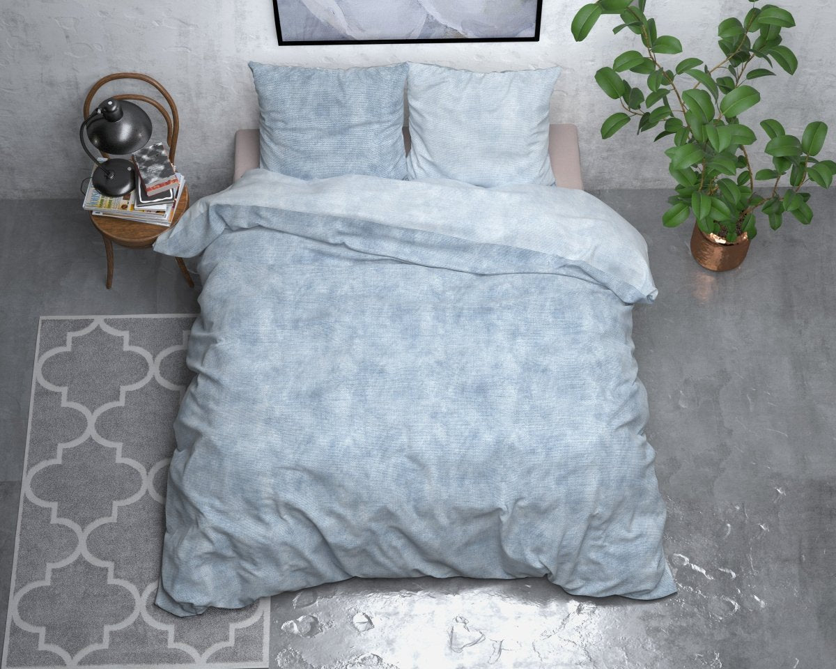Brushed Cotton - Rich Flannel Duvet Cover Set Washed | Blue | Single - 140cm (W) x 220cm (L) - The Bedding & Blankets Store