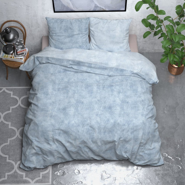 Brushed Cotton - Rich Flannel Duvet Cover Set Washed | Blue | Single - 140cm (W) x 220cm (L) - The Bedding & Blankets Store