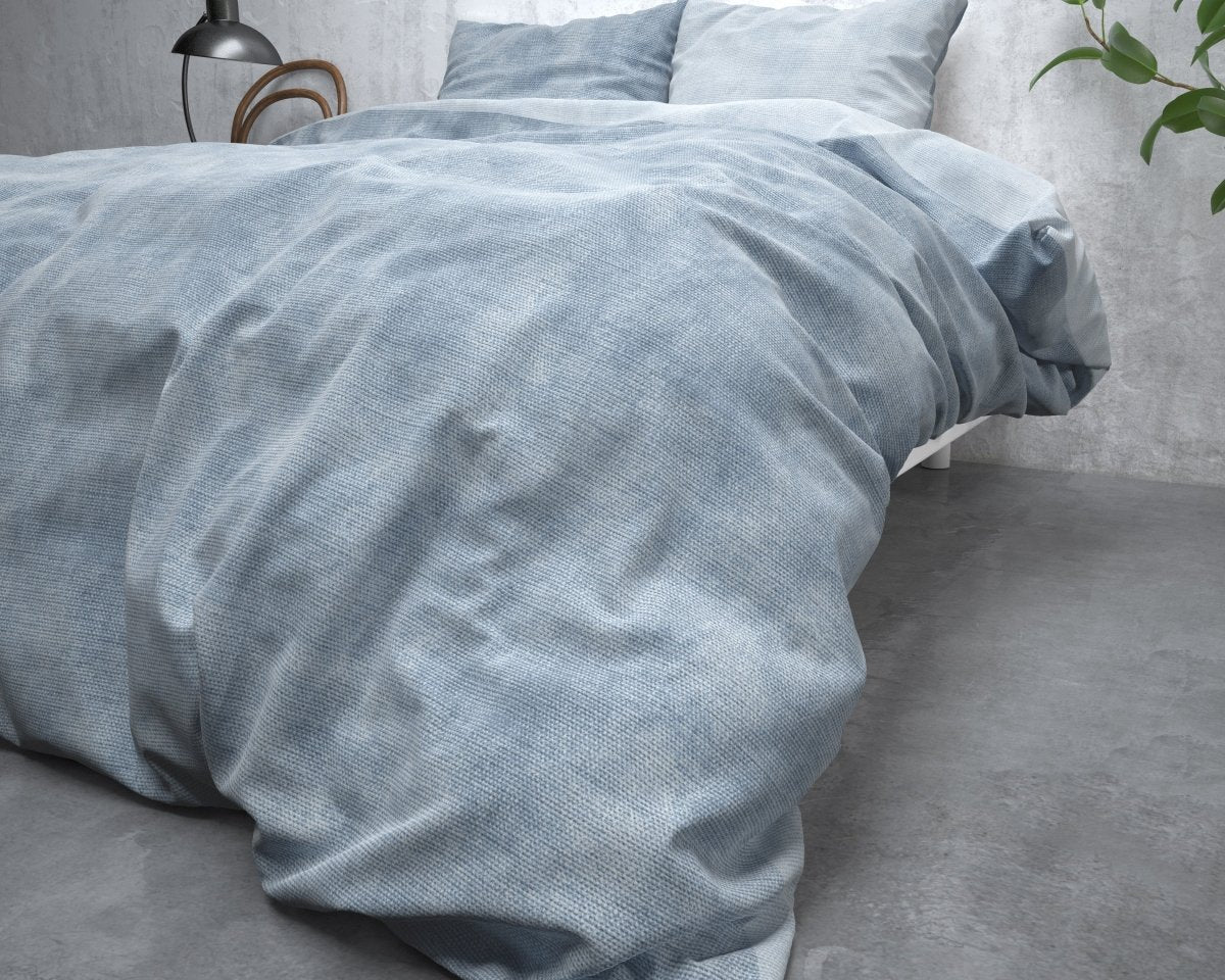 Brushed Cotton - Rich Flannel Duvet Cover Set Washed | Blue | Single - 140cm (W) x 220cm (L) - The Bedding & Blankets Store